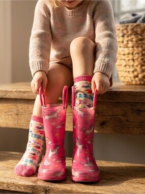 Capelli of New York Hot Pink Unicorn Rain Boots with Pull Handles